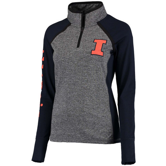 Women's Gray, Navy Illinois Fighting Illini Finalist Quarter-Zip Pullover Jacket