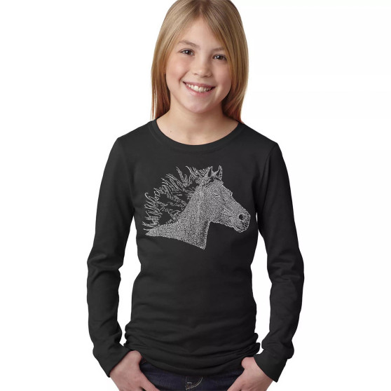 Big Girl's Word Art Long Sleeve T-Shirt - Horse Mane
