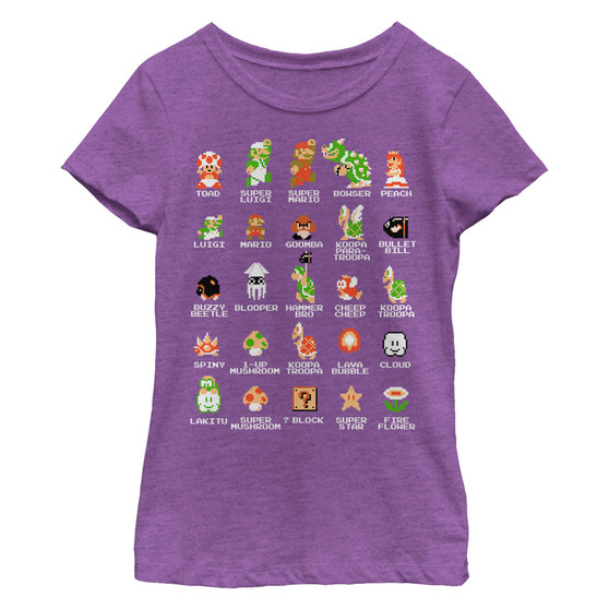 Girl's Nintendo Super Mario Bros Character Guide Child T-Shirt