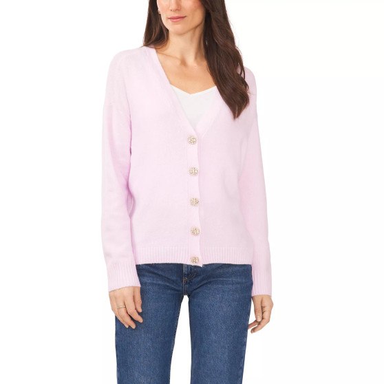 CeCe Women's Button V-neck Sweater