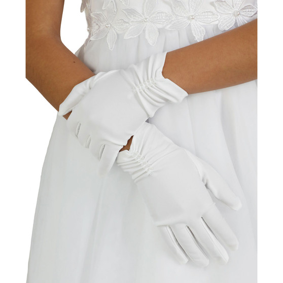 Big Girls Satin Glove with Imitation Pearls