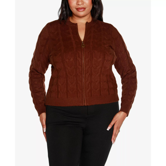 Black Label Plus Size Zip Cable Sweater