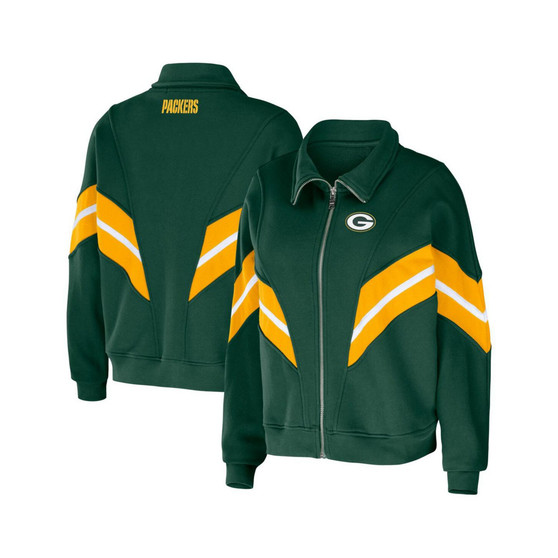 Women's Green Green Bay Packers Yarn Dye Stripe Full-Zip Jacket