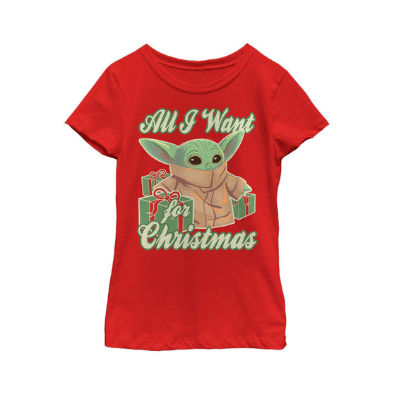 Girl's Star Wars: The Mandalorian Grogu All I Want for Christmas Child T-Shirt