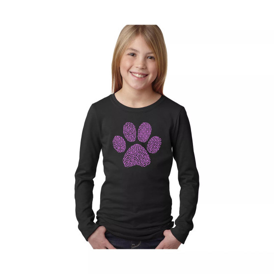 Big Girl's Word Art Long Sleeve T-Shirt - XOXO Dog Paw