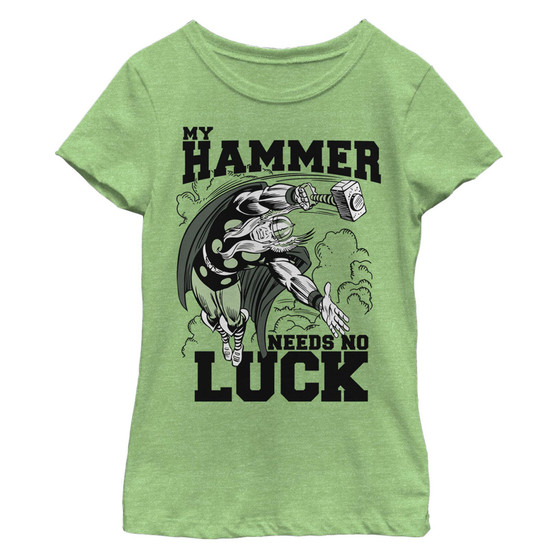Girl's Marvel St. Patrick's Day Thor My Hammer Needs No Luck Child T-Shirt