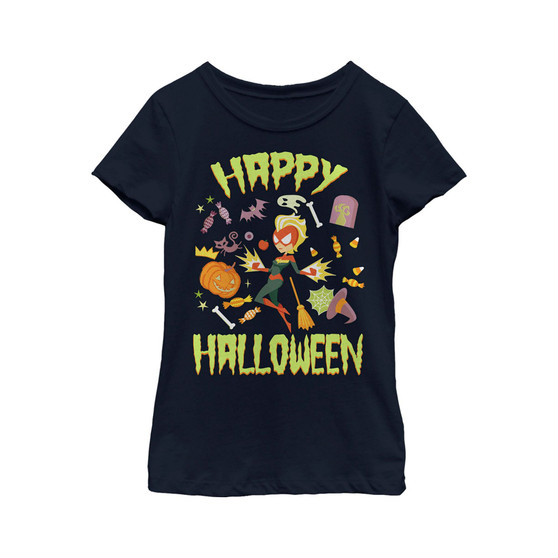 Girl's Animated Captain Marvel Happy Halloween Child T-Shirt