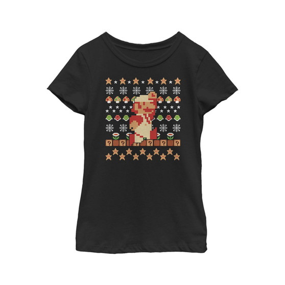Girl's Ugly Christmas Super Mario Pixel Child T-Shirt