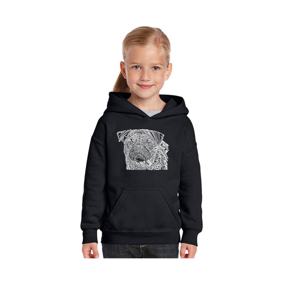 Big Girl's Word Art Hooded Sweatshirt - Pug Face