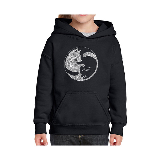 Big Girl's Word Art Hooded Sweatshirt - Yin Yang Cat