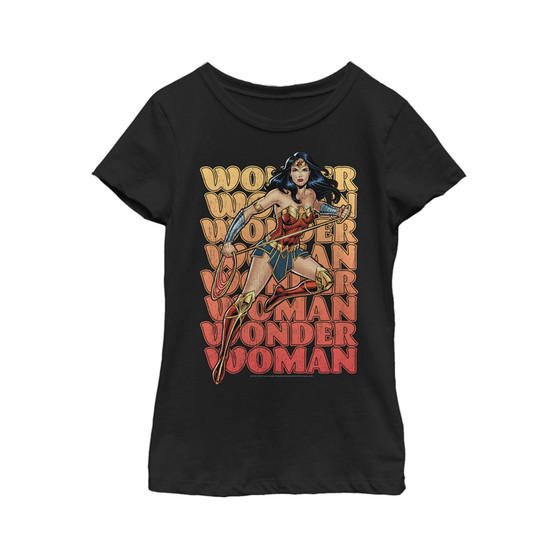 Girl's Wonder Woman Distressed Retro Name Stack Child T-Shirt