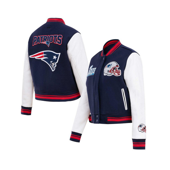 Women's Navy New England Patriots Mash Up Wool Varsity Full-Zip Jacket