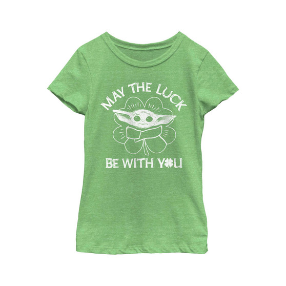 Girl's Star Wars: The Mandalorian St. Patrick's Day Grogu May the Luck be with You Distressed  Child T-Shirt