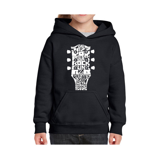 Big Girl's Word Art Hooded Sweatshirt - Guitar Head Music Genres
