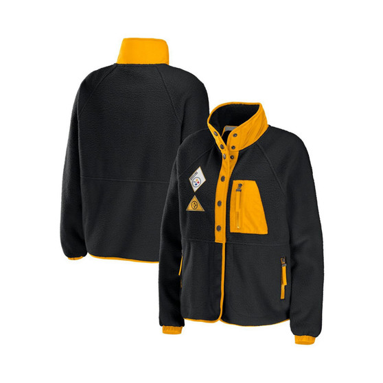 Women's Black Pittsburgh Steelers Polar Fleece Raglan Full-Snap Jacket