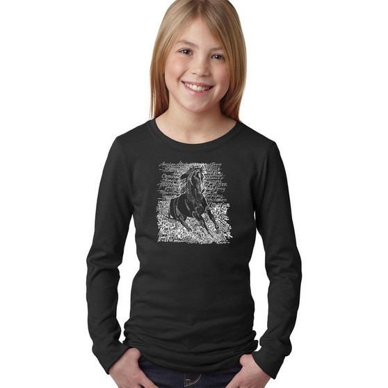 Big Girl's Word Art Long Sleeve T-Shirt - POPULAR HORSE BREEDS