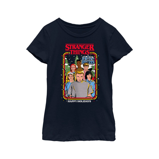 Girl's Stranger Things Retro Happy Holidays Card  Child T-Shirt