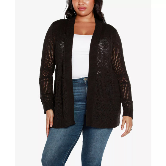Plus Size Pointelle Long Sleeves Open Cardigan Sweater
