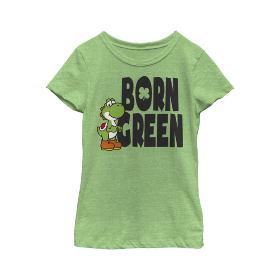 Girl's Super Mario Yoshi St. Patrick's Born Green Child T-Shirt