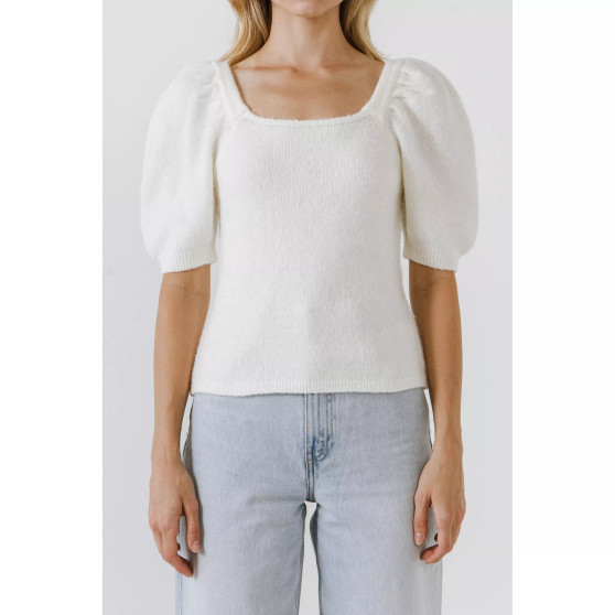 Women's Short Puff Sleeve Sweater