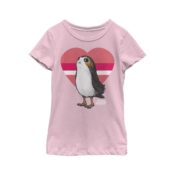 Girl's Star Wars: The Last Jedi Valentine Porg Striped Heart Child T-Shirt