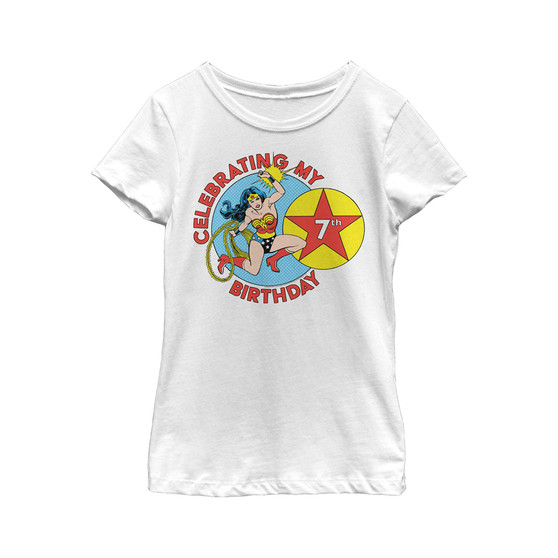 Girl's Wonder Woman Celebrating my 7th Birthday Child T-Shirt