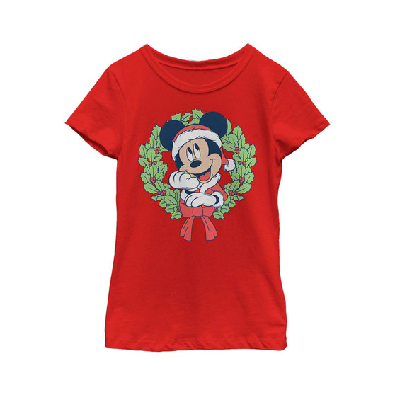 Girl's Mickey & Friends Mickey Mouse Christmas Wreath  Child T-Shirt
