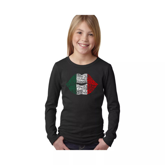 Big Girl's Word Art Long Sleeve T-Shirt - Latina Lips