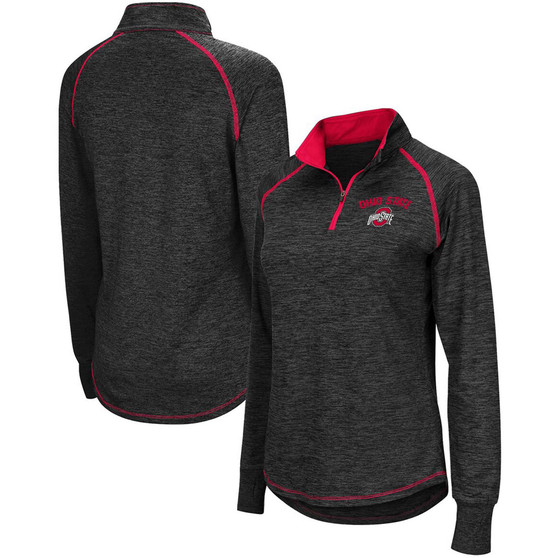 Women's Heather Black Ohio State Buckeyes Bikram Raglan Quarter-Zip Jacket