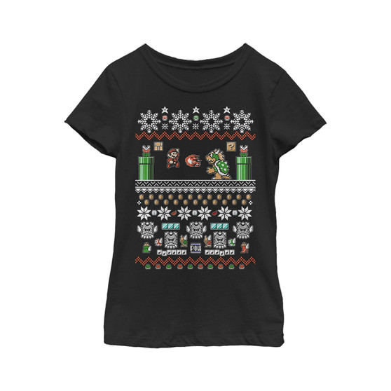 Girl's and Bowser Ugly Christmas Sweater Child T-Shirt