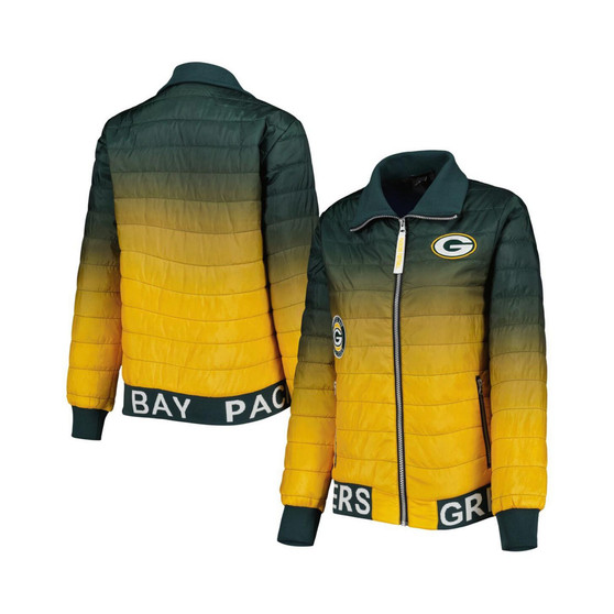 Women's Green, Gold Green Bay Packers Color Block Full-Zip Puffer Jacket
