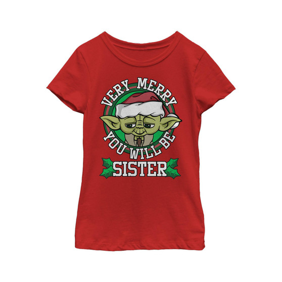 Girl's Star Wars Yoda Very Merry Sister  Child T-Shirt