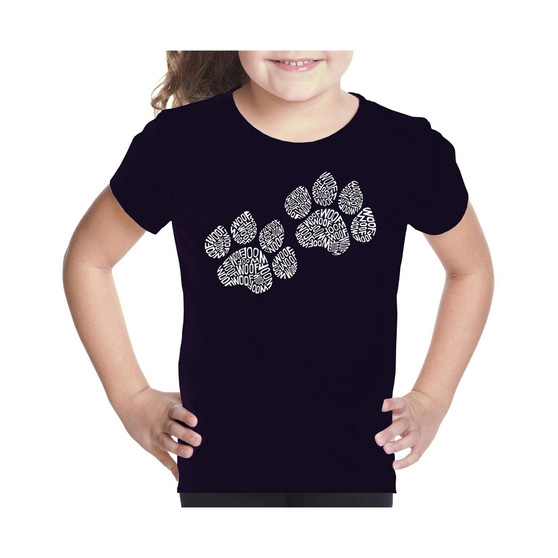 Big Girl's Word Art T-shirt - Woof Paw Prints