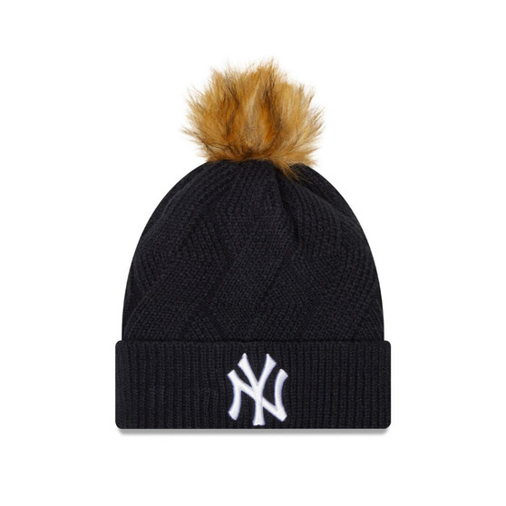 Women's Navy New York Yankees Snowy Cuffed Knit Hat with Pom