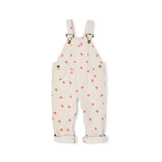 Child Girl Heart Print Cord Overalls