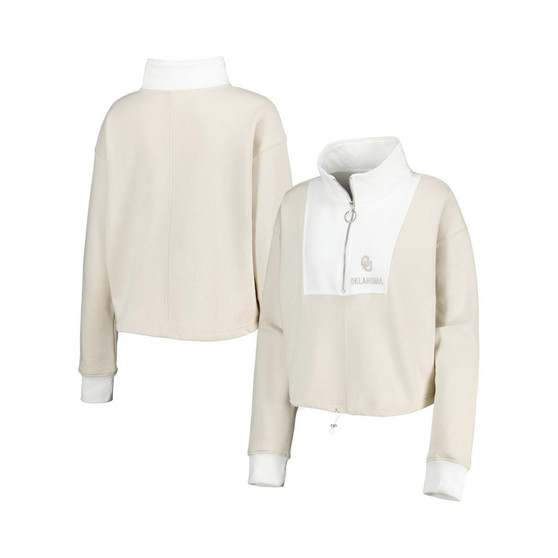 Women's Tan, White Oklahoma Sooners Color-Block Quarter-Zip Jacket