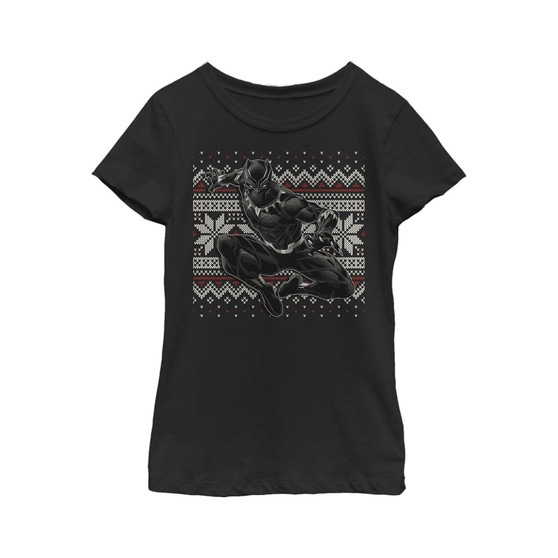 Girl's Black Panther Knit Pattern Print  Child T-Shirt