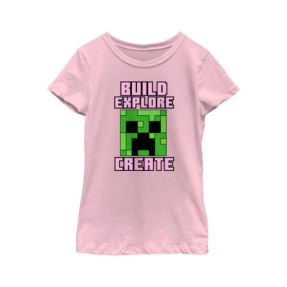 Girl's Minecraft Creeper Face Build Explore Create Child T-Shirt