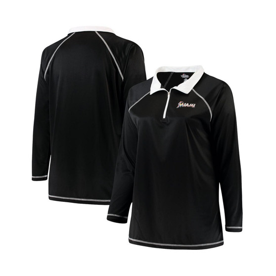 Women's Black Miami Marlins Plus Size Quarter-Zip Pullover Jacket