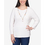 Women's Autumn Weekend Solid Texture Split Hem Sweater with Necklace