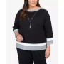 Plus Size Classics Border Stripe Boat Neck Sweater with Necklace