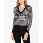 Black Label Women's Houndstooth Puff Sleeve Sweater