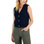 Juniors' V-Neck Cable-Knit Button Vest