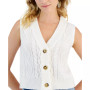 Juniors' V-Neck Cable-Knit Button Vest