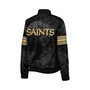 Women's Black New Orleans Saints Line Up Satin Full-Snap Varsity Jacket