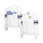 Women's White Los Angeles Rams Line Up Satin Full-Snap Varsity Jacket