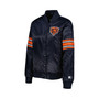 Women's Navy Chicago Bears Line Up Satin Full-Snap Varsity Jacket