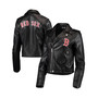 Women's Black Boston Red Sox Faux Leather Moto Full-Zip Jacket