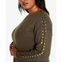 Black Label Plus Size Embellished Boat Neck Sweater