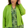 Plus Size Collarless Open-Front Long-Sleeve Cardigan
